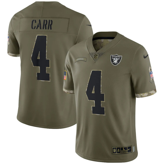 mens nike derek carr olive las vegas raiders 2022 salute to service limited jersey